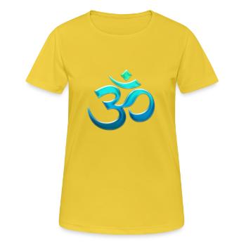 aum_om_atlantis_lagoon - Frauen T-Shirt atmungsaktiv - Sonnengelb - Vorne - AI Model Female 172 dark (172cm)