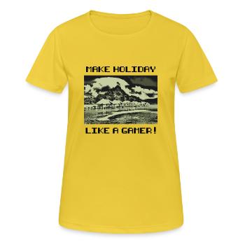 FAITES DES VACANCES COMME UN JEU (affiche) - T-shirt respirant Femme - jaune soleil - Devant - AI Model Female 172 dark (172cm)