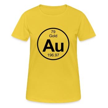 Element 79 - au (gold) - Full (round) - Frauen T-Shirt atmungsaktiv - Sonnengelb - Vorne - AI Model Female 172 dark (172cm)