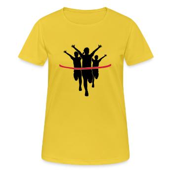 rotes band sport 3 laeufer rennen schnell marathon - Frauen T-Shirt atmungsaktiv - Sonnengelb - Vorne - AI Model Female 172 dark (172cm)