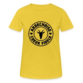 Ardéchoise coeur fidèle - T-shirt respirant Femme - jaune soleil - Devant - AI Model Female 172 dark (172cm)