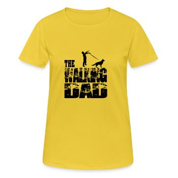 THE WALKING DAD #Zombie with Schäferhund - Frauen T-Shirt atmungsaktiv - Sonnengelb - Vorne - AI Model Female 172 dark (172cm)
