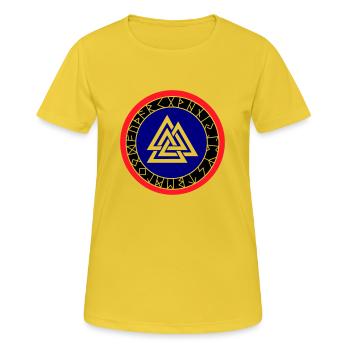 Wikinger Kompass Wotan - Frauen T-Shirt atmungsaktiv - Sonnengelb - Vorne - AI Model Female 172 dark (172cm)