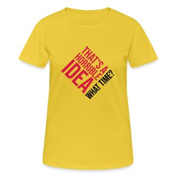 C’est une idée horrible - T-shirt respirant Femme - jaune soleil - Devant - AI Model Female 172 dark (172cm)