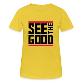 voir la bonne citation - T-shirt respirant Femme - jaune soleil - Devant - AI Model Female 172 dark (172cm)