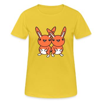 2 Hasen Team Lustig Grimasse Albern Ulkig Lächeln - Frauen T-Shirt atmungsaktiv - Sonnengelb - Vorne - AI Model Female 172 dark (172cm)