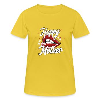 Mère heureuse - T-shirt respirant Femme - jaune soleil - Devant - AI Model Female 172 dark (172cm)