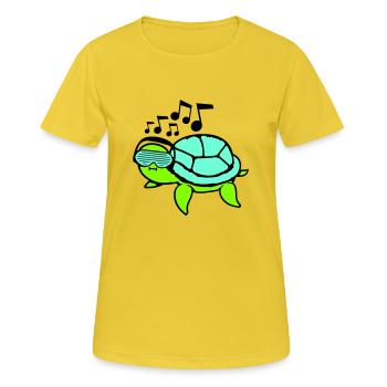 tortue fête lunettes fentes écouteurs musique - T-shirt respirant Femme - jaune soleil - Devant - AI Model Female 172 dark (172cm)