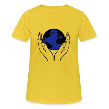 monde dans les mains - T-shirt respirant Femme - jaune soleil - Devant - AI Model Female 172 dark (172cm)