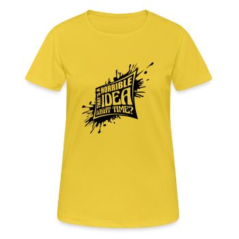 C’est une idée horrible - T-shirt respirant Femme - jaune soleil - Devant - AI Model Female 172 dark (172cm)