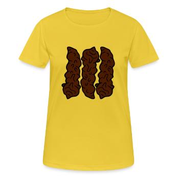 galettes 3 wiener wurst puent brun merde merde tas - T-shirt respirant Femme - jaune soleil - Devant - AI Model Female 172 dark (172cm)