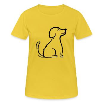 Sitzender glücklicher braver Hund - Frauen T-Shirt atmungsaktiv - Sonnengelb - Vorne - AI Model Female 172 dark (172cm)