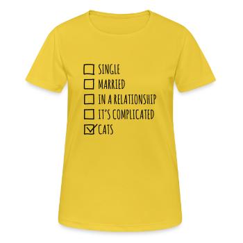 Single Married... Cats - T-shirt respirant Femme - jaune soleil - Devant - AI Model Female 172 dark (172cm)