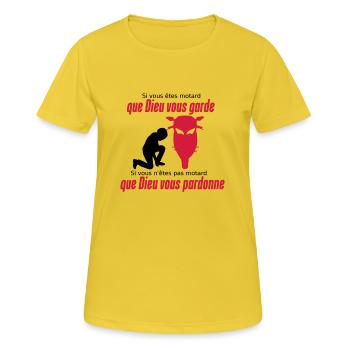 Que Dieu vous pardonne - T-shirt respirant Femme - jaune soleil - Devant - AI Model Female 172 dark (172cm)