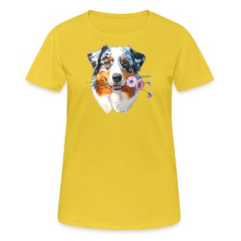 Aussie with flowers - Women's Breathable T-Shirt - sunshine - Front - AI Model Female 172 dark (172cm)