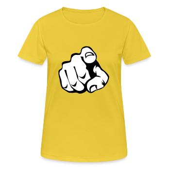 60 Zeigefinger - Frauen T-Shirt atmungsaktiv - Sonnengelb - Vorne - AI Model Female 172 dark (172cm)