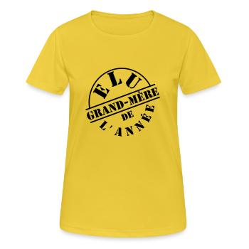 Élu grand mère - T-shirt respirant Femme - jaune soleil - Devant - AI Model Female 172 dark (172cm)