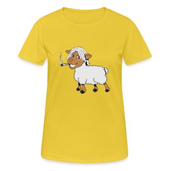 Mouton pâturage manger laecheln joint kiffen rasta He - T-shirt respirant Femme - jaune soleil - Devant - AI Model Female 172 dark (172cm)
