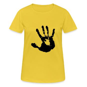 Encre d’impression à la main empreinte de main non interdite ne pas - T-shirt respirant Femme - jaune soleil - Devant - AI Model Female 172 dark (172cm)