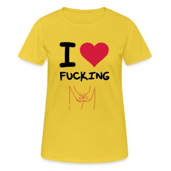 I Love Mastrubieren - Frauen T-Shirt atmungsaktiv - Sonnengelb - Vorne - AI Model Female 172 dark (172cm)