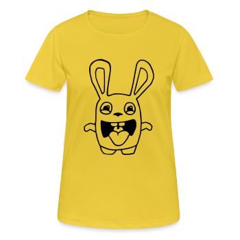 dessin lapin mignon débile style BD cartoon fun - T-shirt respirant Femme - jaune soleil - Devant - AI Model Female 172 dark (172cm)