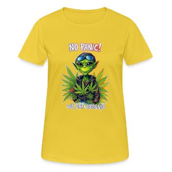 Cannabis Alien - PAS DE PANIQUE NOUS SOMMES BIO 2 - T-shirt respirant Femme - jaune soleil - Devant - AI Model Female 172 dark (172cm)