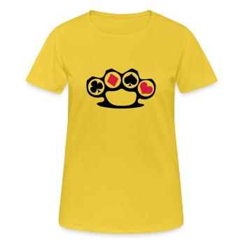 Poker Karten Cannasta Rommy Skat Hearts - Frauen T-Shirt atmungsaktiv - Sonnengelb - Vorne - AI Model Female 172 dark (172cm)