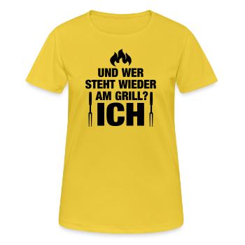 grillen Flamme Grillmeister Barbecue lustig Papa - Frauen T-Shirt atmungsaktiv - Sonnengelb - Vorne - AI Model Female 172 dark (172cm)