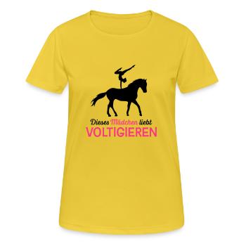 Volti mädchen Voltigieren Liebe Reitsport Pferde - Frauen T-Shirt atmungsaktiv - Sonnengelb - Vorne - AI Model Female 172 dark (172cm)