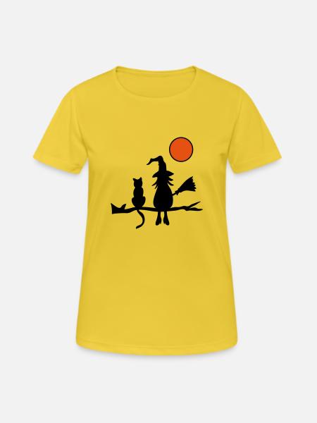 Hexe mit Katze - Frauen T-Shirt atmungsaktiv - Sonnengelb
