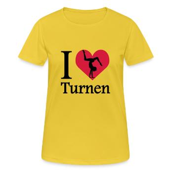 J'aime la gymnastique / I Heart Gymnastique - T-shirt respirant Femme - jaune soleil - Devant - AI Model Female 172 dark (172cm)