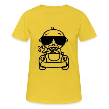 Baby Cool fährt Auto - Frauen T-Shirt atmungsaktiv - Sonnengelb - Vorne - AI Model Female 172 dark (172cm)