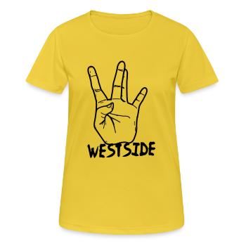 westcoast_3 - Frauen T-Shirt atmungsaktiv - Sonnengelb - Vorne - AI Model Female 172 dark (172cm)