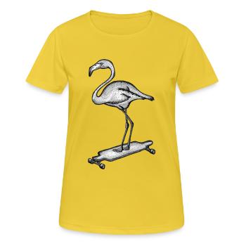 Flamingo Longboard - Frauen T-Shirt atmungsaktiv - Sonnengelb - Vorne - AI Model Female 172 dark (172cm)