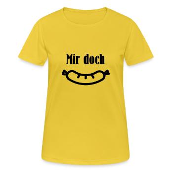 Mir doch Wurst - Frauen T-Shirt atmungsaktiv - Sonnengelb - Vorne - AI Model Female 172 dark (172cm)