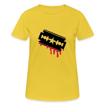 Lame de rasoir, de se raser - T-shirt respirant Femme - jaune soleil - Devant - AI Model Female 172 dark (172cm)