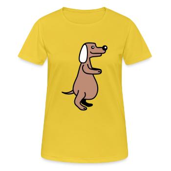 Dog Big Belly Overweight Funny Cartoon Comic - Women's Breathable T-Shirt - sunshine - Front - AI Model Female 172 dark (172cm)