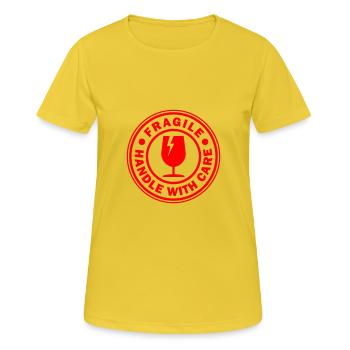 Poignée de tampon cercle rond fragile avec soin - T-shirt respirant Femme - jaune soleil - Devant - AI Model Female 172 dark (172cm)