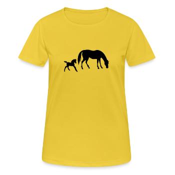 Pferd und Fohlen Design - Frauen T-Shirt atmungsaktiv - Sonnengelb - Vorne - AI Model Female 172 dark (172cm)
