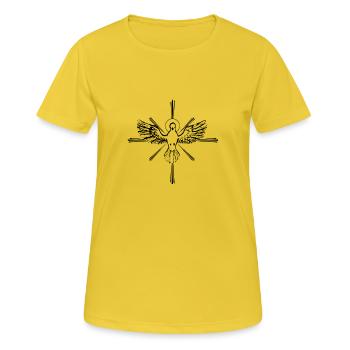 Friedenstaube Heiliger Geist Glaube als Geschenk - Frauen T-Shirt atmungsaktiv - Sonnengelb - Vorne - AI Model Female 172 dark (172cm)