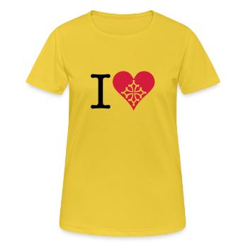 I love Occitanie 2C - T-shirt respirant Femme - jaune soleil - Devant - AI Model Female 172 dark (172cm)