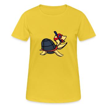 Schildkröte mit Taucherbrille und Schnorchel - Frauen T-Shirt atmungsaktiv - Sonnengelb - Vorne - AI Model Female 172 dark (172cm)