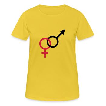 männlich weiblich - Frauen T-Shirt atmungsaktiv - Sonnengelb - Vorne - AI Model Female 172 dark (172cm)