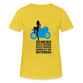 prinz auf dem motorrad - Frauen T-Shirt atmungsaktiv - Sonnengelb - Vorne - AI Model Female 172 dark (172cm)