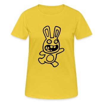 dessin lapin mignon débile style BD cartoon fun - T-shirt respirant Femme - jaune soleil - Devant - AI Model Female 172 dark (172cm)