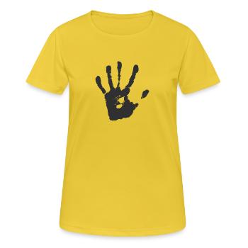 Encre d’impression à la main empreinte de main non interdite ne pas - T-shirt respirant Femme - jaune soleil - Devant - AI Model Female 172 dark (172cm)