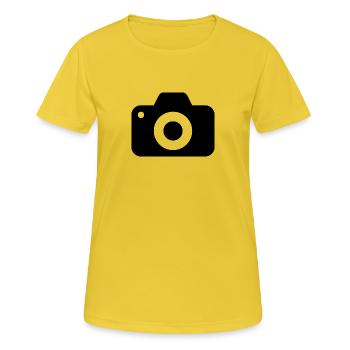 appareil photo - T-shirt respirant Femme - jaune soleil - Devant - AI Model Female 172 dark (172cm)