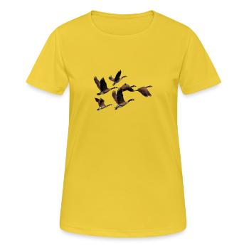 Les oies sauvages - T-shirt respirant Femme - jaune soleil - Devant - AI Model Female 172 dark (172cm)