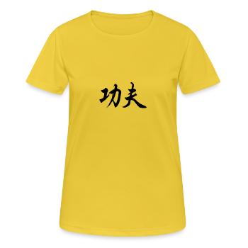 Kung Fu Kalligrafie (traditionelles chinesisch) - Frauen T-Shirt atmungsaktiv - Sonnengelb - Vorne - AI Model Female 172 dark (172cm)