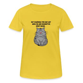 Für alle Katzenfreunde - Frauen T-Shirt atmungsaktiv - Sonnengelb - Vorne - AI Model Female 172 dark (172cm)